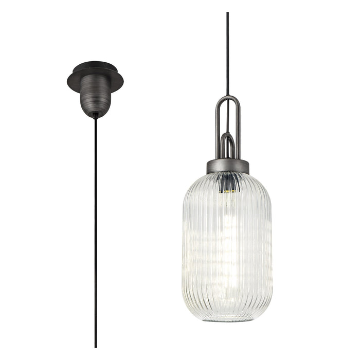 Nelson Lighting NLK05649 Acme 1 Light Pendant Aged Pewter Matt Black