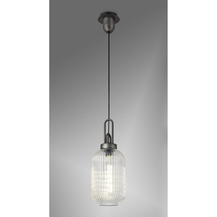 Nelson Lighting NLK05649 Acme 1 Light Pendant Aged Pewter Matt Black