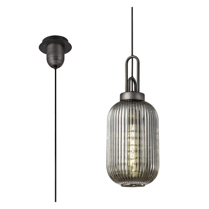 Nelson Lighting NLK05659 Acme 1 Light Pendant Aged Pewter Matt Black