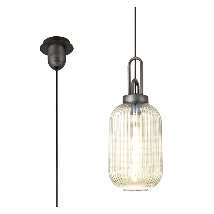 Nelson Lighting NLK05669 Acme 1 Light Pendant Aged Pewter Matt Black