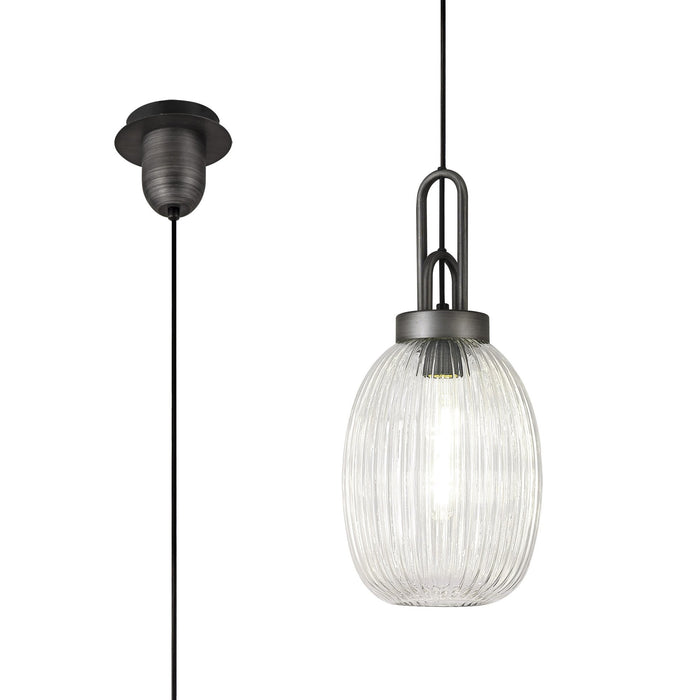 Nelson Lighting NLK05679 Acme 1 Light Pendant Aged Pewter Matt Black