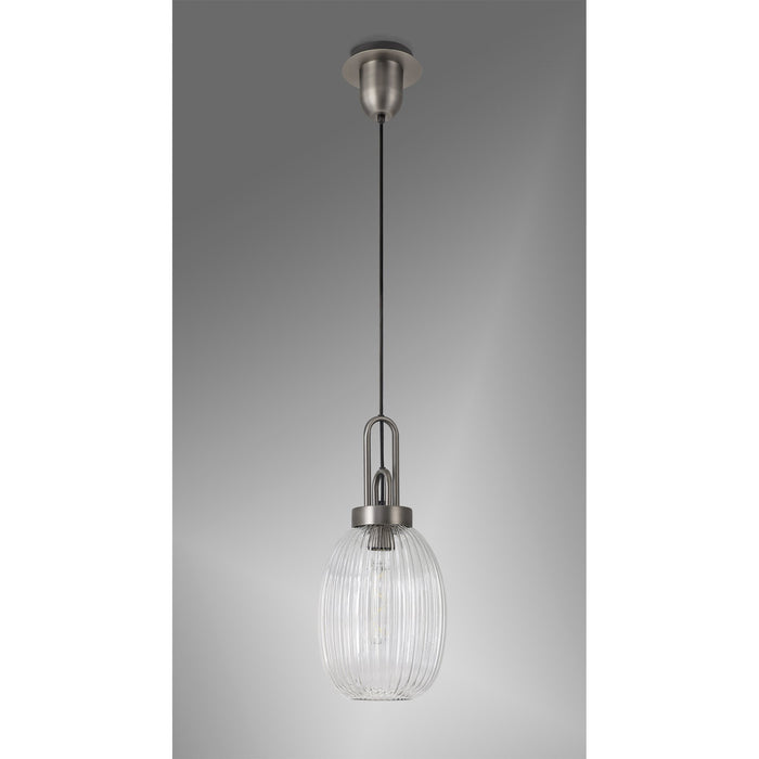 Nelson Lighting NLK05789 Acme 1 Light Pendant Antique Silver Matt Black