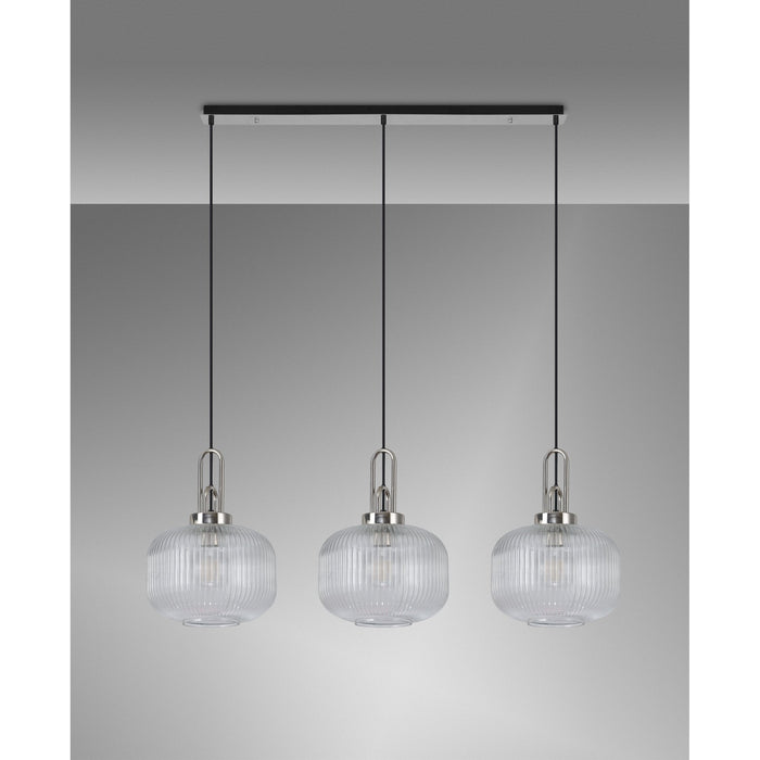 Nelson Lighting NLK05859 Acme 3 Light Linear Pendant Polished Nickel Matt Black