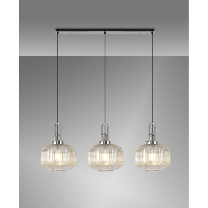 Nelson Lighting NLK05869 Acme 3 Light Linear Pendant Polished Nickel Matt Black