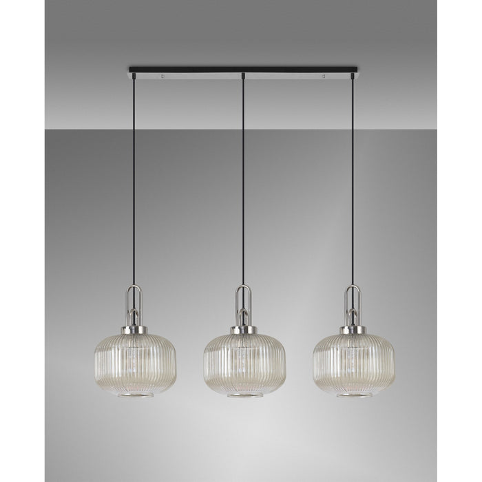 Nelson Lighting NLK05869 Acme 3 Light Linear Pendant Polished Nickel Matt Black