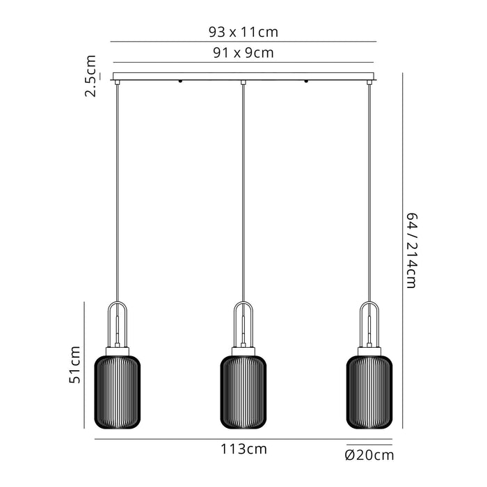 Nelson Lighting NLK05889 Acme 3 Light Linear Pendant Polished Nickel Matt Black