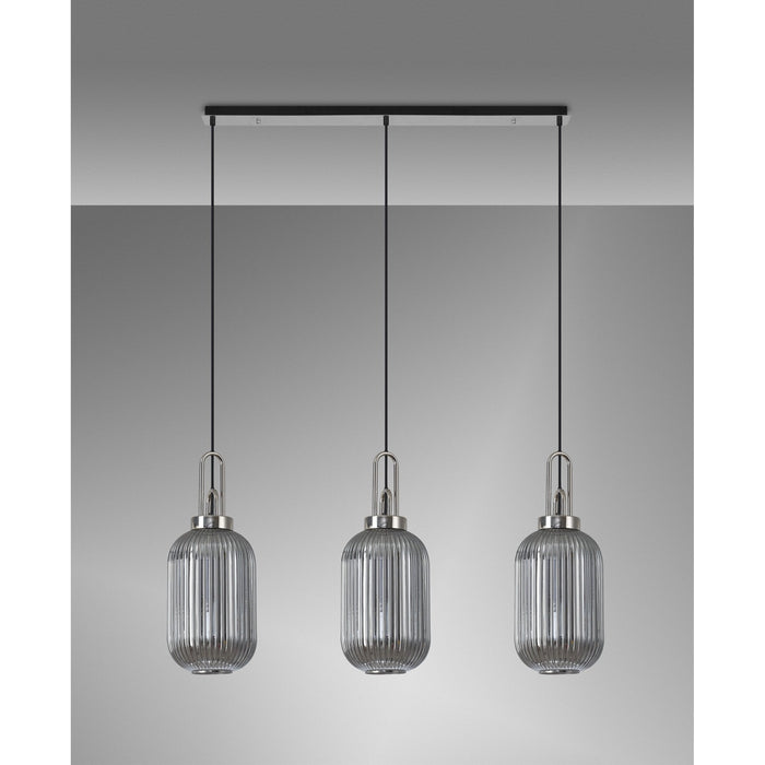 Nelson Lighting NLK05899 Acme 3 Light Linear Pendant Polished Nickel Matt Black