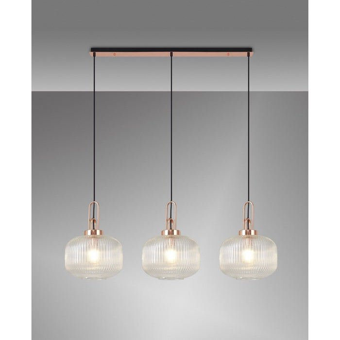 Nelson Lighting NLK05989 Acme 3 Light Linear Pendant Copper Matt Black