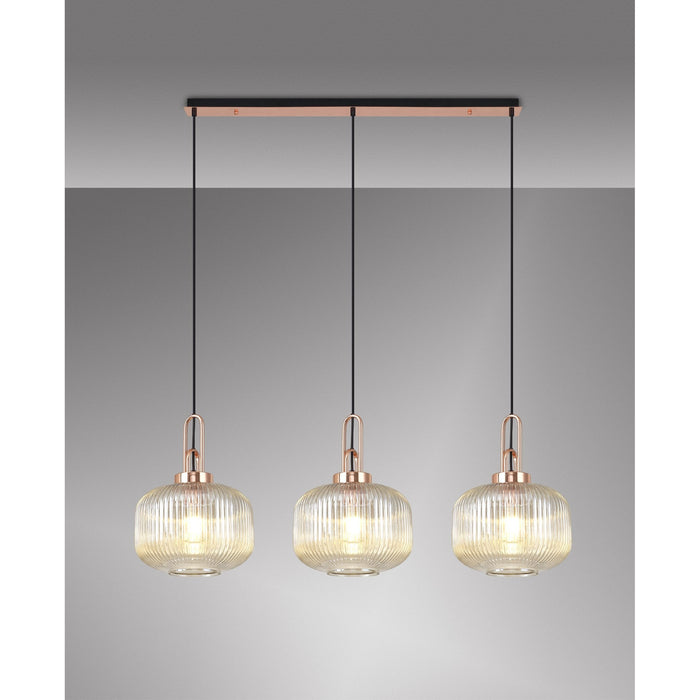 Nelson Lighting NLK05999 Acme 3 Light Linear Pendant Copper Matt Black