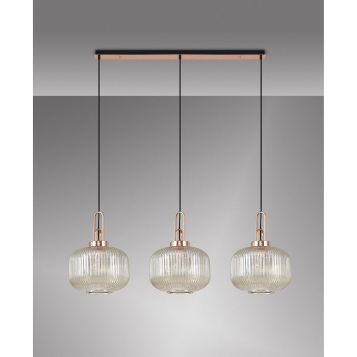 Nelson Lighting NLK05999 Acme 3 Light Linear Pendant Copper Matt Black