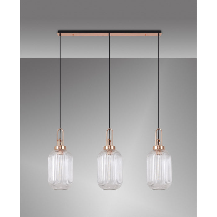 Nelson Lighting NLK06019 Acme 3 Light Linear Pendant Copper Matt Black