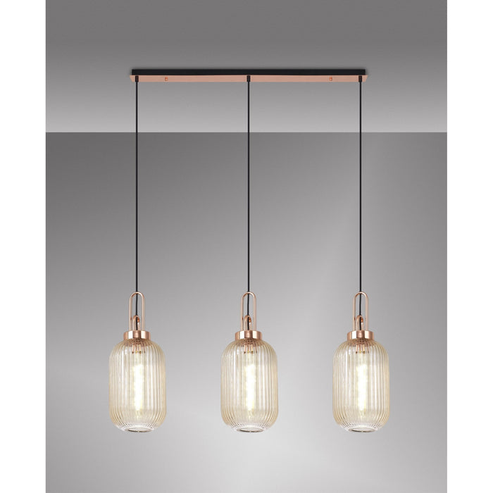 Nelson Lighting NLK06039 Acme 3 Light Linear Pendant Copper Matt Black