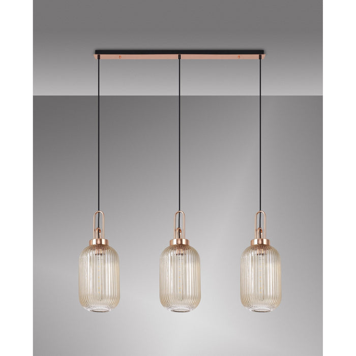 Nelson Lighting NLK06039 Acme 3 Light Linear Pendant Copper Matt Black