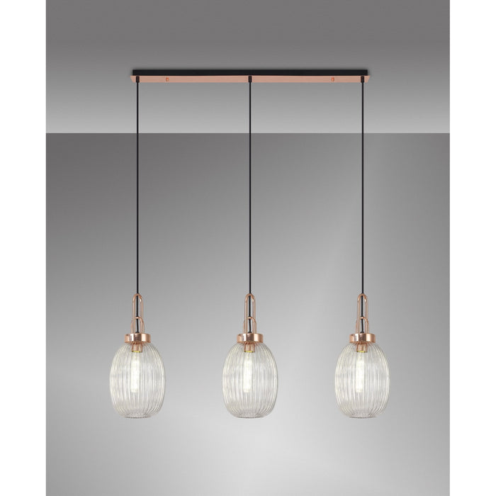 Nelson Lighting NLK06049 Acme 3 Light Linear Pendant Copper Matt Black