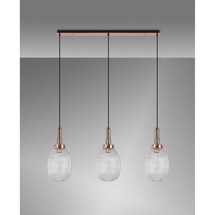 Nelson Lighting NLK06049 Acme 3 Light Linear Pendant Copper Matt Black