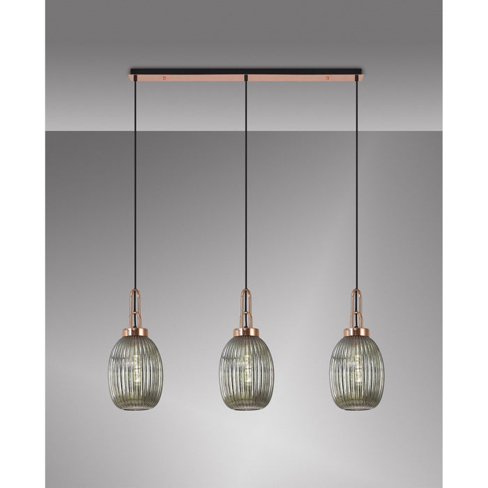 Nelson Lighting NLK06059 Acme 3 Light Linear Pendant Copper Matt Black