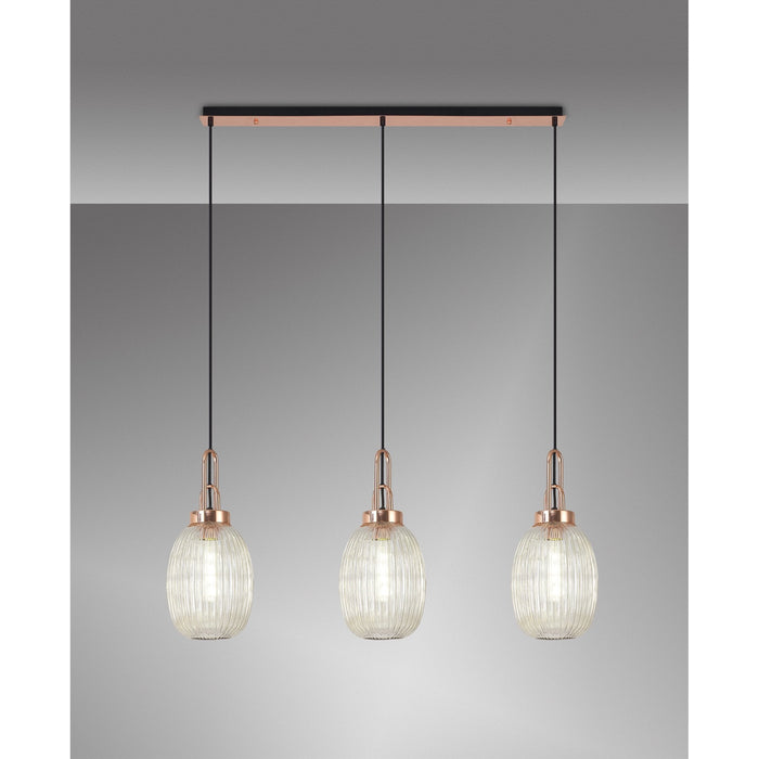 Nelson Lighting NLK06069 Acme 3 Light Linear Pendant Copper Matt Black