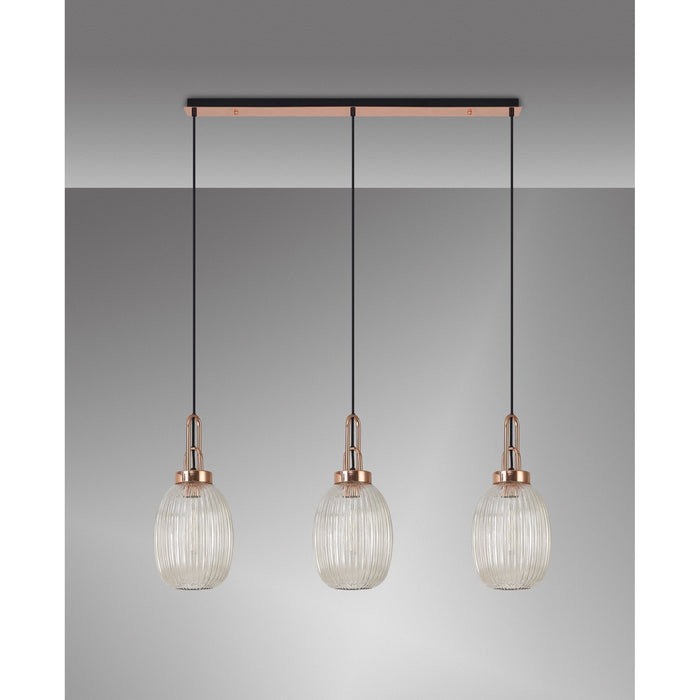 Nelson Lighting NLK06069 Acme 3 Light Linear Pendant Copper Matt Black