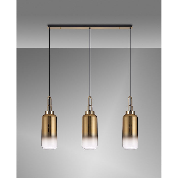 Nelson Lighting NLK06099 Acme 3 Light Linear Pendant Brass Gold Matt Black