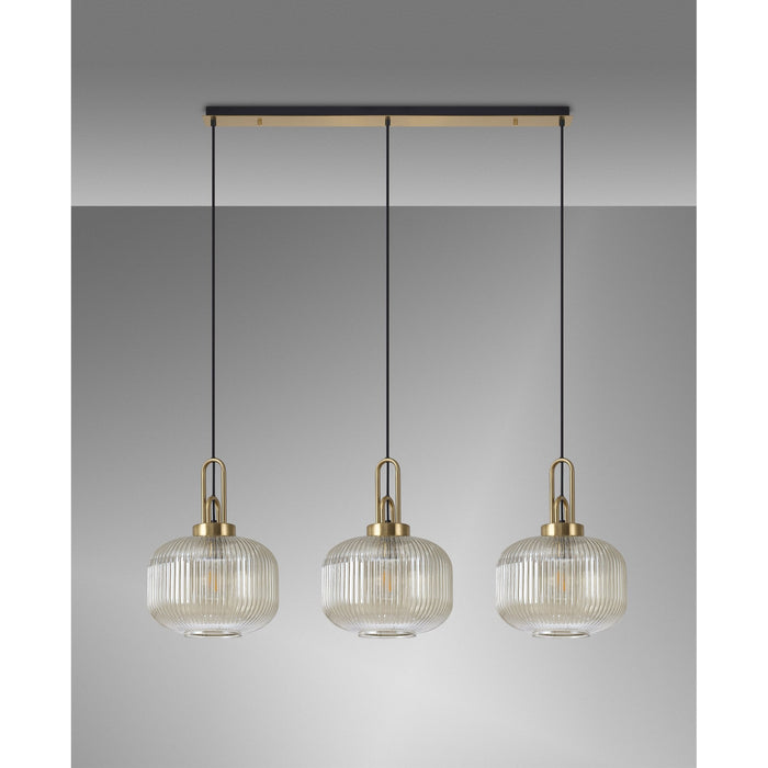 Nelson Lighting NLK06129 Acme 3 Light Linear Pendant Brass Gold Matt Black