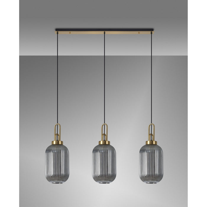 Nelson Lighting NLK06159 Acme 3 Light Linear Pendant Brass Gold Matt Black