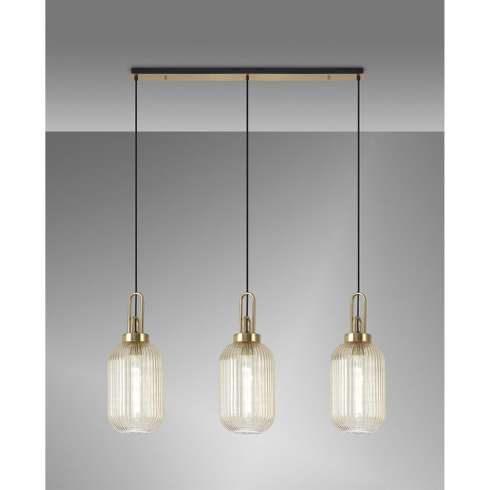 Nelson Lighting NLK06169 Acme 3 Light Linear Pendant Brass Gold Matt Black