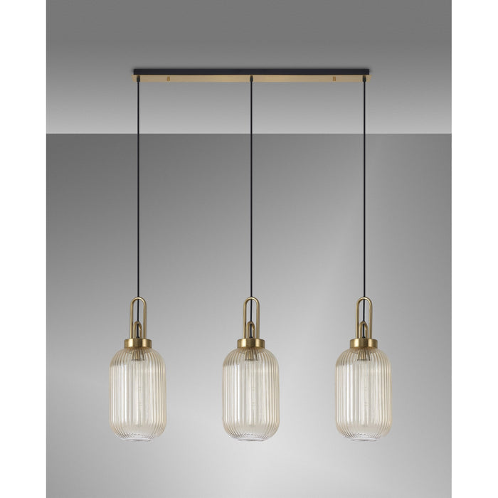 Nelson Lighting NLK06169 Acme 3 Light Linear Pendant Brass Gold Matt Black