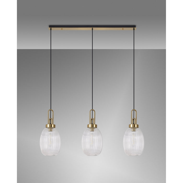 Nelson Lighting NLK06179 Acme 3 Light Linear Pendant Brass Gold Matt Black