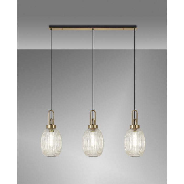 Nelson Lighting NLK06199 Acme 3 Light Linear Pendant Brass Gold Matt Black