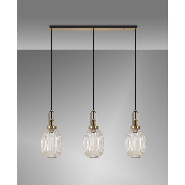 Nelson Lighting NLK06199 Acme 3 Light Linear Pendant Brass Gold Matt Black