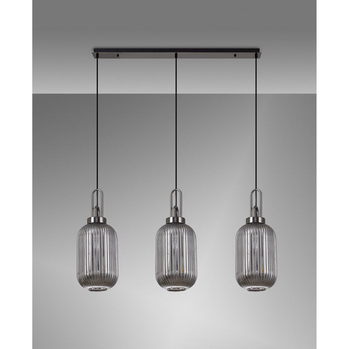 Nelson Lighting NLK06249 Acme 3 Light Linear Pendant Black Chrome Matt Black