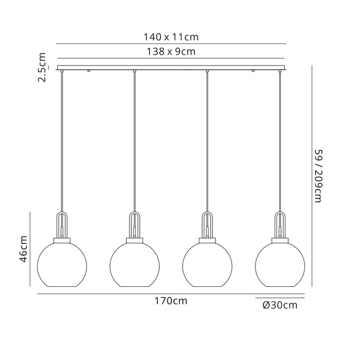 Nelson Lighting NLK06279 Acme 4 Light Linear Pendant Copper Matt Black