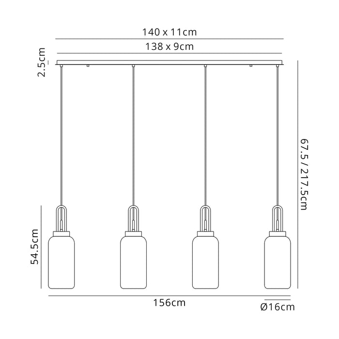 Nelson Lighting NLK06289 Acme 4 Light Linear Pendant Copper Matt Black