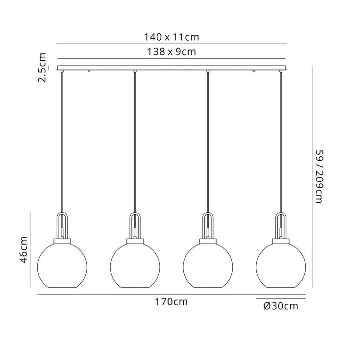 Nelson Lighting NLK06319 Acme 4 Light Linear Pendant Black Chrome Matt Black