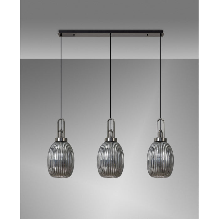 Nelson Lighting NLK08329 Acme 3 Light Linear Pendant Black Chrome Matt Black