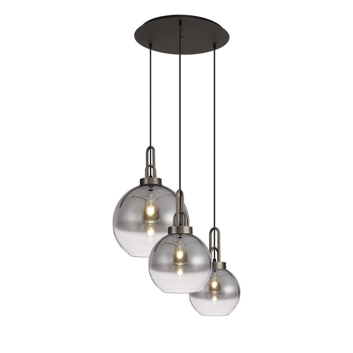 Nelson Lighting NLK15519 Acme 3 Light Round Pendant Antique Silver Matt Black