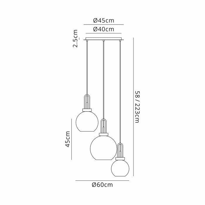 Nelson Lighting NLK15519 Acme 3 Light Round Pendant Antique Silver Matt Black