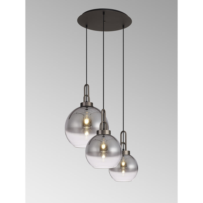 Nelson Lighting NLK15519 Acme 3 Light Round Pendant Antique Silver Matt Black