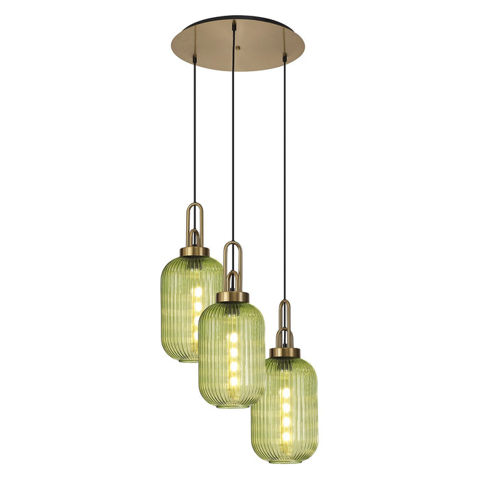 Nelson Lighting NLK15529 Acme 3 Light Round Pendant Brass Gold Matt Black