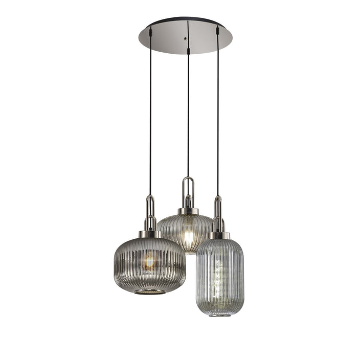 Nelson Lighting NLK15539 Acme 3 Light Round Pendant Polished Nickel Matt Black