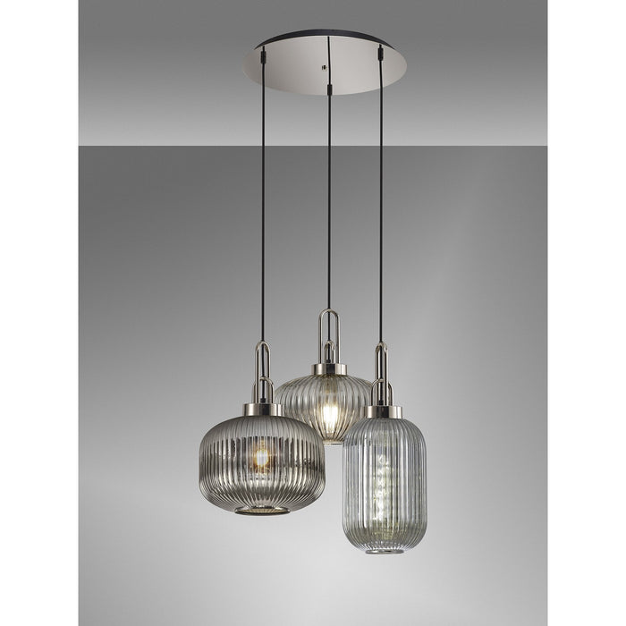 Nelson Lighting NLK15539 Acme 3 Light Round Pendant Polished Nickel Matt Black