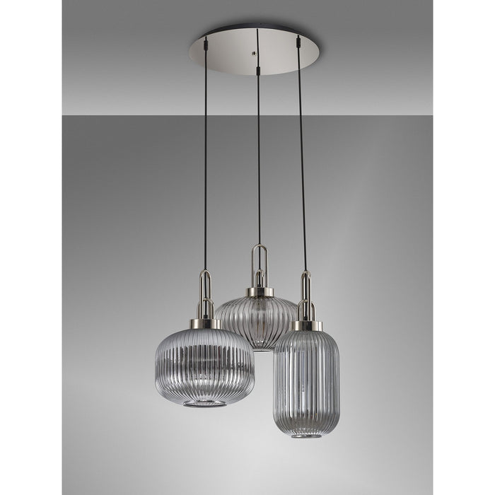 Nelson Lighting NLK15539 Acme 3 Light Round Pendant Polished Nickel Matt Black