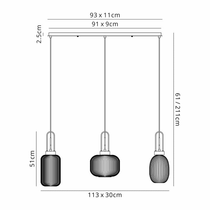 Nelson Lighting NLK15559 Acme 3 Light Linear Pendant Aged Pewter Matt Black