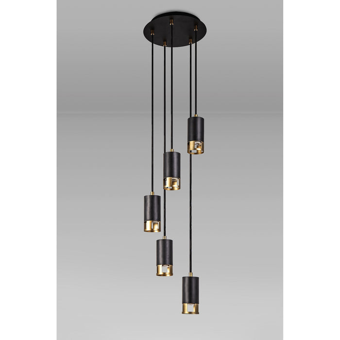 Nelson Lighting NL71269 Adner 5 Light Round Pendant Black Painted Gold