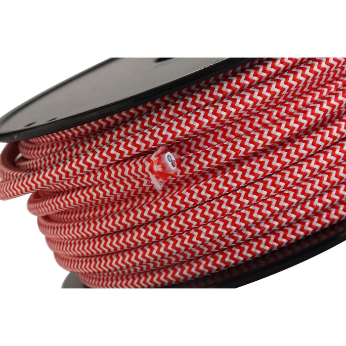 Nelson Lighting NL80879 Apollo 25m Roll Red & White Wave Stripes Braided 2 Core 0.75mm Cable VDE Approved