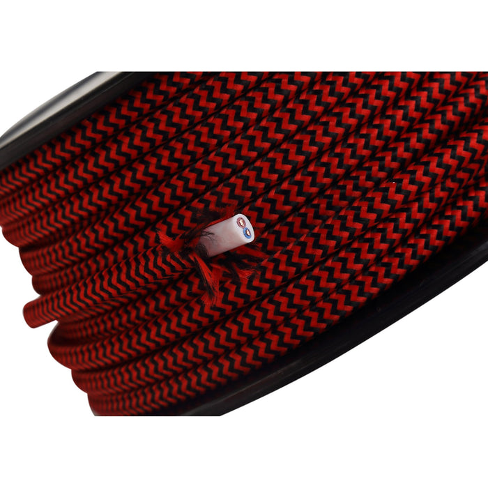 Nelson Lighting NL80889 Apollo 25m Roll Red & Black Wave Stripes Braided 2 Core 0.75mm Cable VDE Approved