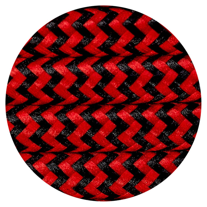 Nelson Lighting NL80889 Apollo 25m Roll Red & Black Wave Stripes Braided 2 Core 0.75mm Cable VDE Approved