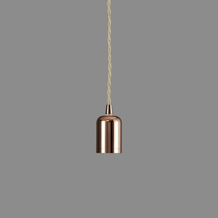 Nelson Lighting NL91439 Apollo E27 (Max 60W) Lampholder Rose Gold With 3m Rose Gold Braided Twisted Cable & Deeper Shade Ring