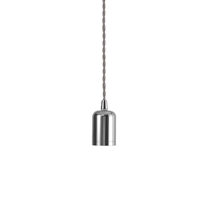 Nelson Lighting NL91449 Apollo E27 (Max 60W) Lampholder Chrome With 3m Silver Braided Twisted Cable & Deeper Shade Ring