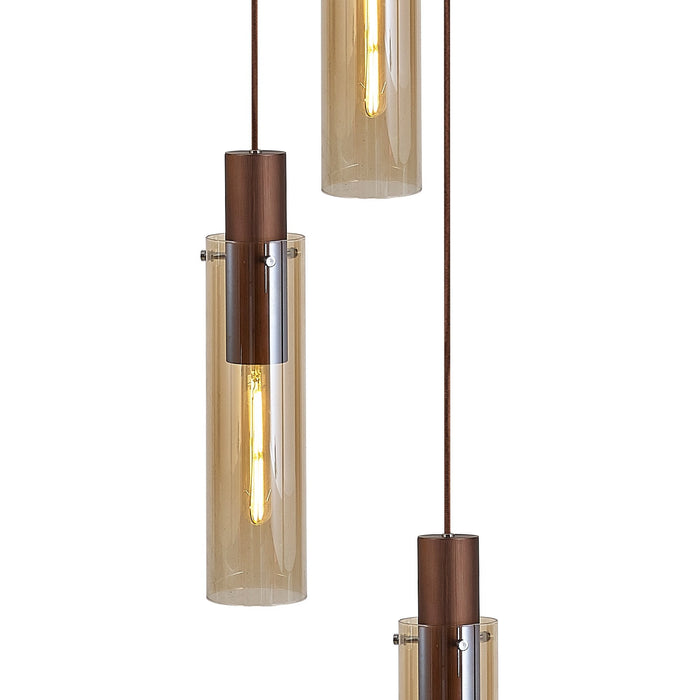 Nelson Lighting NL91659 Blade Slim 3 Light Round Pendant Mocha Polished Chrome